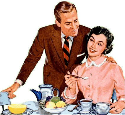 ilustración de matrimonio desayunando
